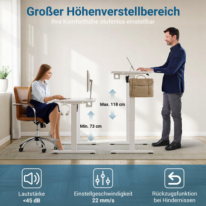 VFU Höhenverstellbarer Schreibtisch Elektrisch 120x60 cm USB-C Weiss Pro
