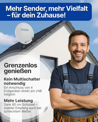 SCHWAIGER Satellitenschüssel Komplettset 80 cm mit Quad LNB