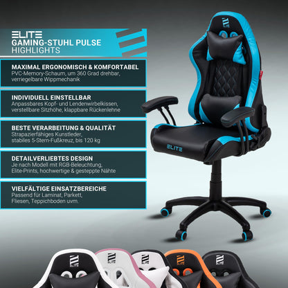 ELITE Pulse Gaming Stuhl Kinder Kunstleder Schwarz/Blau