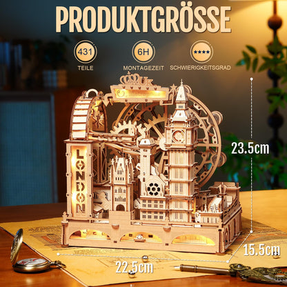 ROKR Marble Travel London EGB01 3D Holz-Puzzle Murmelbahn mit LED