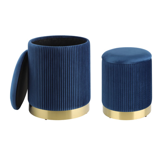 EGLO LIVING Mashike Hocker mit Stauraum – 2er Set Samt Blau Gold