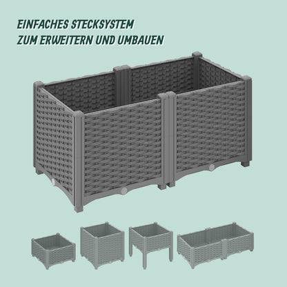 Relaxdays Pflanzkübel Rattan-Optik mit Wasserspeicher, 80 L, grau