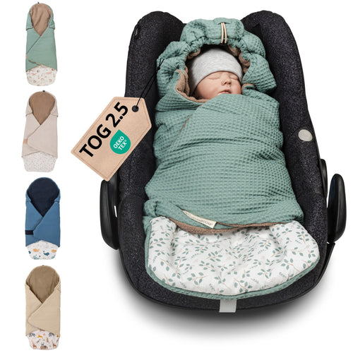 ULLENBOOM Einschlagdecke für Babyschale Kindersitz - Floral-Grün