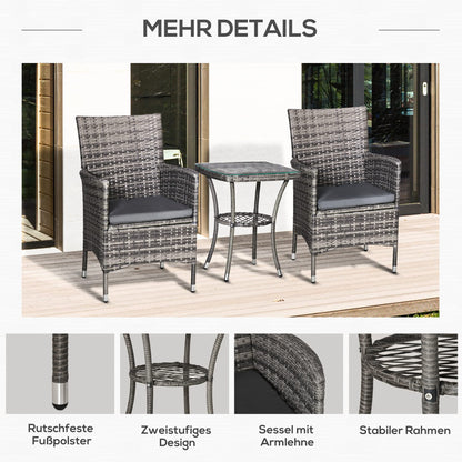 Outsunny Polyrattan Lounge Set – 2 Personen Dunkelgrau