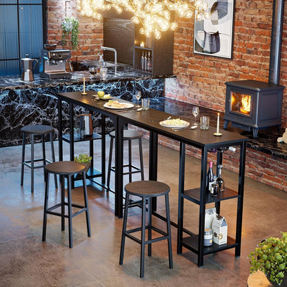 Bealife Bartisch mit Barhocker-Set - Küchentisch mit Ablagen Schwarz