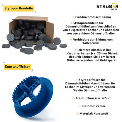 STRÜBER WDVS Set - Dämmstoffdübel Ø10x220mm & Grau Rondelle