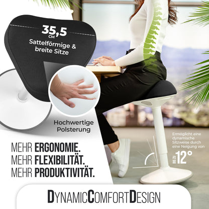 Vina Home SH-01 Ergonomischer Bürohocker IGR zertifiziert – Schwarz