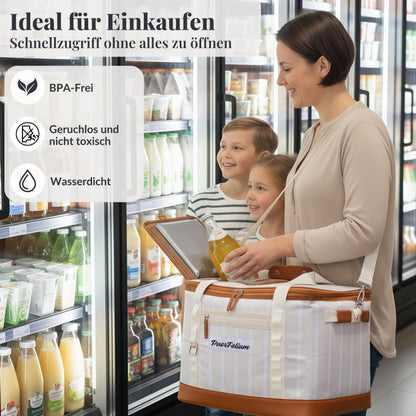 PuerFolium Kühltasche 45L faltbar mit QuickAccess-Klappe, beige