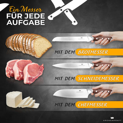 KRONENKRAFT® Messerset 9-tlg. mit Block – Pakkaholzgriffe