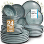 Pure Living Rustic Steingut Geschirrset 24 tlg. Rauchblau. Rustikales, rauchblaues Steingut-Set für 6 Personen, zum Servieren von Speisen.