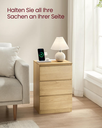 VASAGLE Kailyn Nachttisch mit Steckdosen 2er Set – Strohgelb LET831Y70