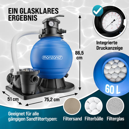 Monzana Sandfilteranlage SF159 Poolfilter 15.900 l/h 600 W