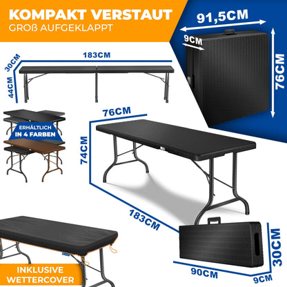 KESSER® Klapp-Bierzeltgarnitur 3-teilig – Rattan-Look 183cm
