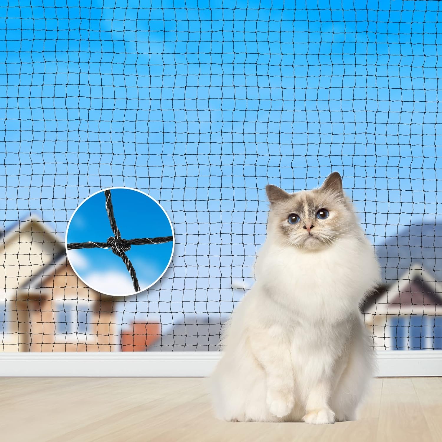 Aystkniet Katzennetz Balkon 10x2 m, drahtverstärkt und UV-beständig, 3x3-cm-Maschen