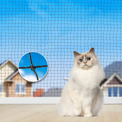 Aystkniet Katzennetz für Balkon 8 x 3 m, drahtverstärkt, UV-beständig mit 3 x 3 cm Maschen
