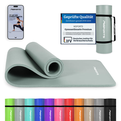 MSPORTS Gymnastikmatte Premium 190 x 100 x 1,5 cm Steingrau, aufrollbare NBR-Fitnessmatte mit Tragegurt