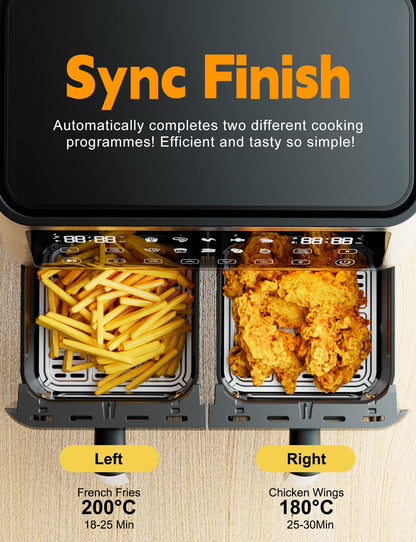 Heissluftfritteuse Dual Zone XXL 10L – Ölfrei, Sichtfenster