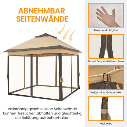 Yaheetech Faltpavillon 3,3x3,3 m wasserdicht mit Moskitonetz khaki