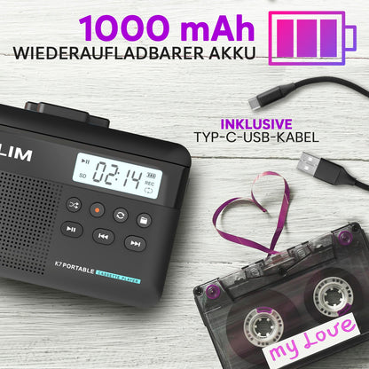 KLIM K7 Kassettenspieler mit MP3-Konverter, Mikrofon und Lautsprecher