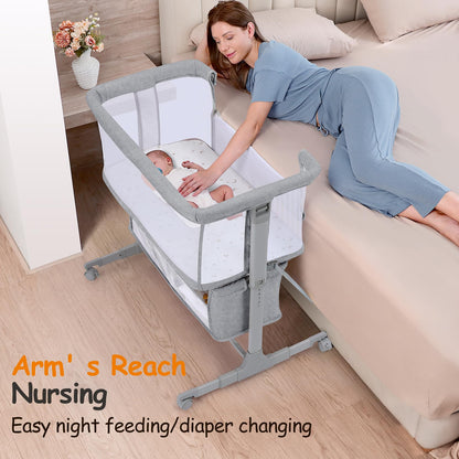 Growaystory Beistellbett Baby Zustellbett mobil - Hellgrau