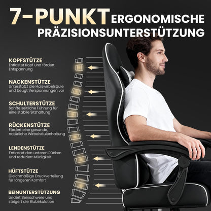 Riftracer Gaming Stuhl ergonomisch mit Fussstütze, schwarz