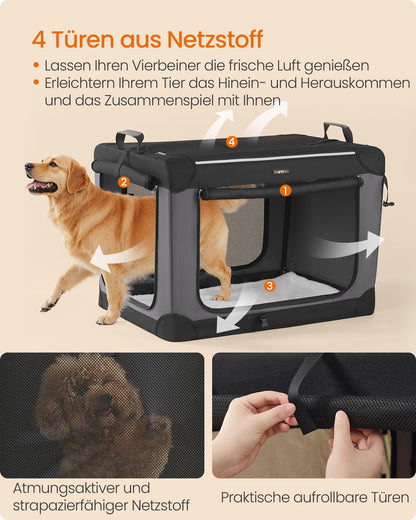 Feandrea Hundebox faltbar, Transportbox für grosse Hunde, schwarz