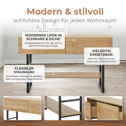 en.casa Varberg Konsolentisch schmal – Eicheoptik, 2 Schubladen