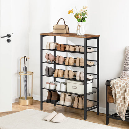 HOOBRO Schuhregal 6-lagig neigbar EBF16XJ01 - vintagebraun-schwarz