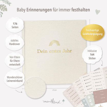 mintkind Mein erstes Jahr Babyalbum, Leinen Beige, 176 Seiten