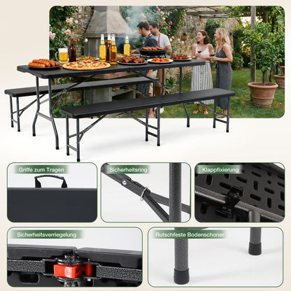Sekey Bierzeltgarnitur klappbar, Kunststoff, 180 cm, schwarz