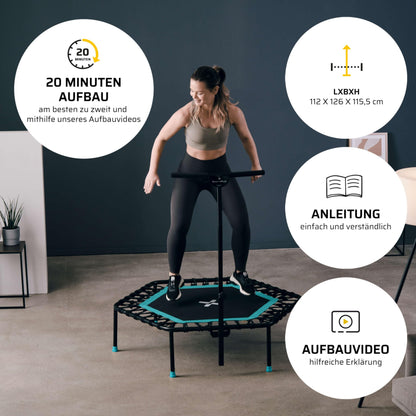 SportPlus Fitness Trampolin Indoor – Haltestange, Gummiseile