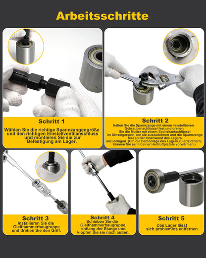 XSTARYE Innenlager Abzieher Set mit Gleithammer, 8 Spannzangen 8–32 mm