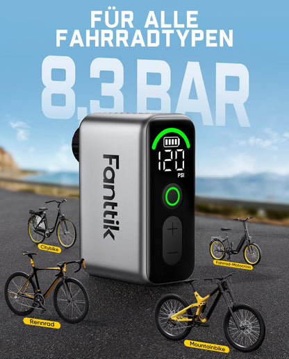 Fanttik X10 Ace Tiny Mini-Fahrradpumpe, elektrisch, 8,3 Bar/120 PSI