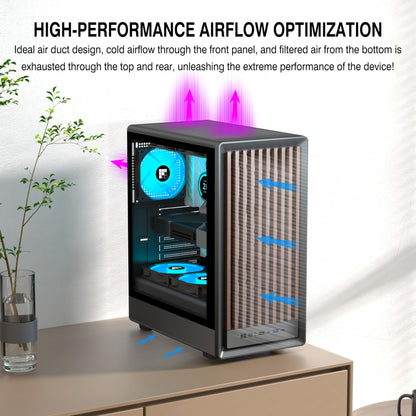 FOIFKIN M1 Gaming PC Gehäuse - Walnuss, 4 ARGB-Lüfter, Schwarz