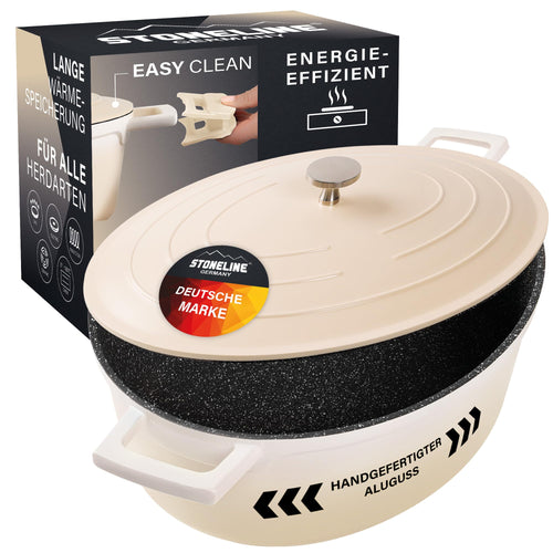 STONELINE Cocotte Bräter Aluguss Induktion 32cm - Creme