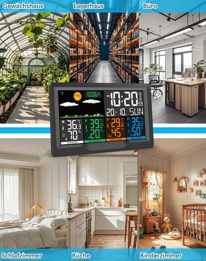 Qxmcov Wetterstation Funk – 3 Sensoren, Digital Thermo-Hygrometer