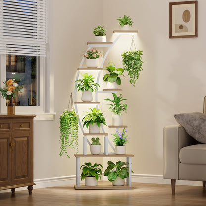 BACEKOLL Pflanzenständer mit Growlicht 9 Ebenen Metall Holz - Weiss