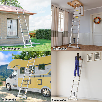 SIMPDIY Teleskopleiter 4,1 m, Aluleiter ausziehbar mit Stabilisator