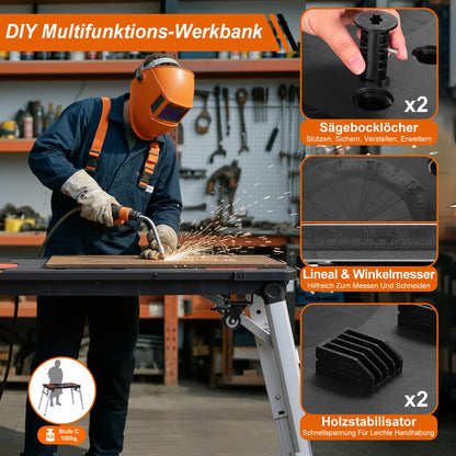 TLGREEN 7-in-1 Werkbank klappbar, höhenverstellbar, bis 200 kg