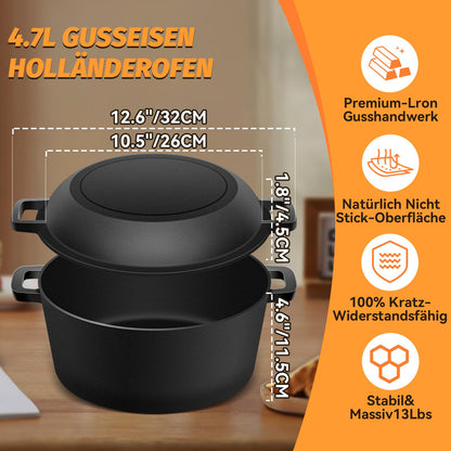 NZQXJXZ Gusseisen Brotbacktopf Dutch Oven – 26cm 2-in-1