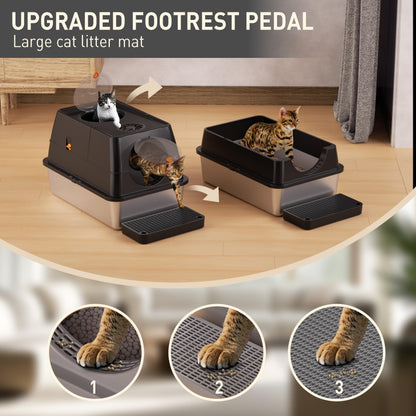 Citylife Katzenklo Edelstahl XL mit Deckel, Extra Gross – Schwarz