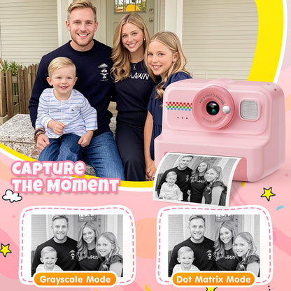 HiMont KC02 Kinderkamera Sofortbildkamera 1080P mit 32GB Karte, Rosa