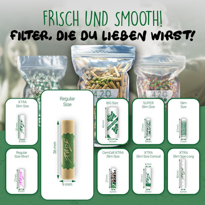 PURIZE® Aktivkohlefilter Regular 9mm ORGANIC - 420 Stück