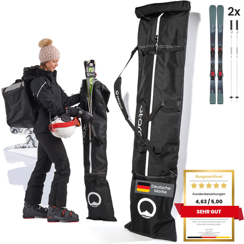 Otaro Skitasche für 2 Paar Ski und Skistöcke, längenverstellbar, mit gepolstertem Tragegurt und Rolltop