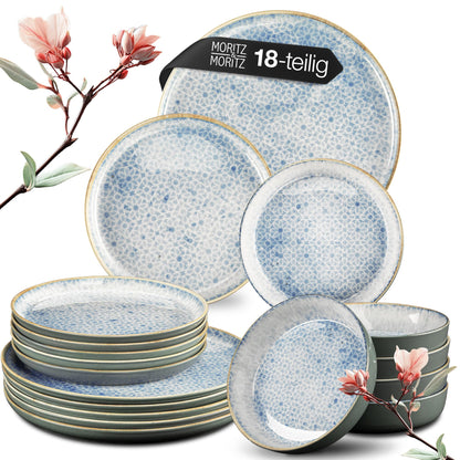 Moritz & Moritz TERRA 18-tlg Geschirrset 6 Personen - Azurblau. Runde Geschirrteile zum Servieren von Speisen.