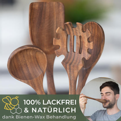 WALDWERK Küchenhelfer Set aus Teakholz, 9-teilig, mit Grillzange