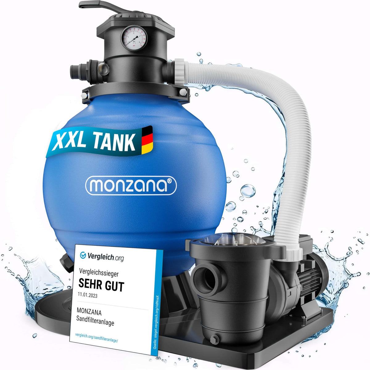 Monzana Sandfilteranlage SF159 Poolfilter 15.900 l/h 600 W mit 7-Wege-Ventil und Druckanzeige