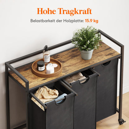 Lifewit Wäschekorb 3 Fächer auf Rollen 120L – Schwarz