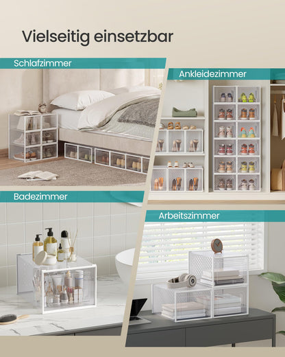 SONGMICS Schuhboxen 18er Set, Kunststoff, stapelbar, transparent-weiss