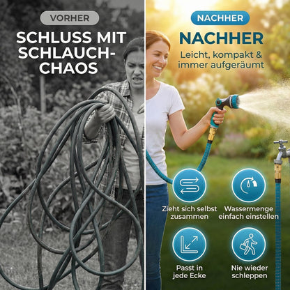 Xonic TIREX Flexibler Gartenschlauch 15 m mit 10 Strahlarten, Blau